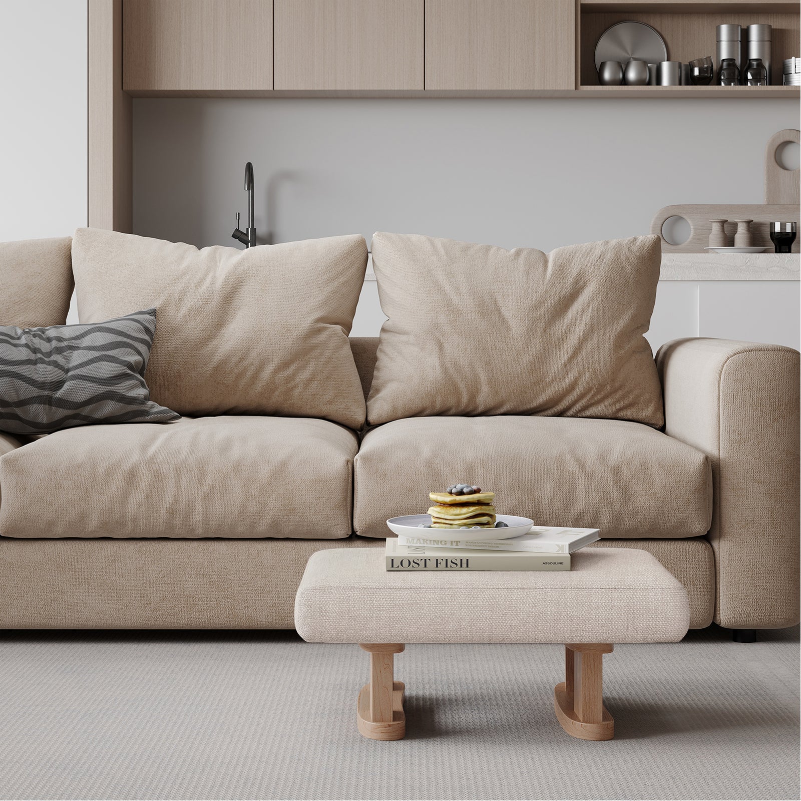 Breeins Linen Upholstered Wooden Legs Footstool