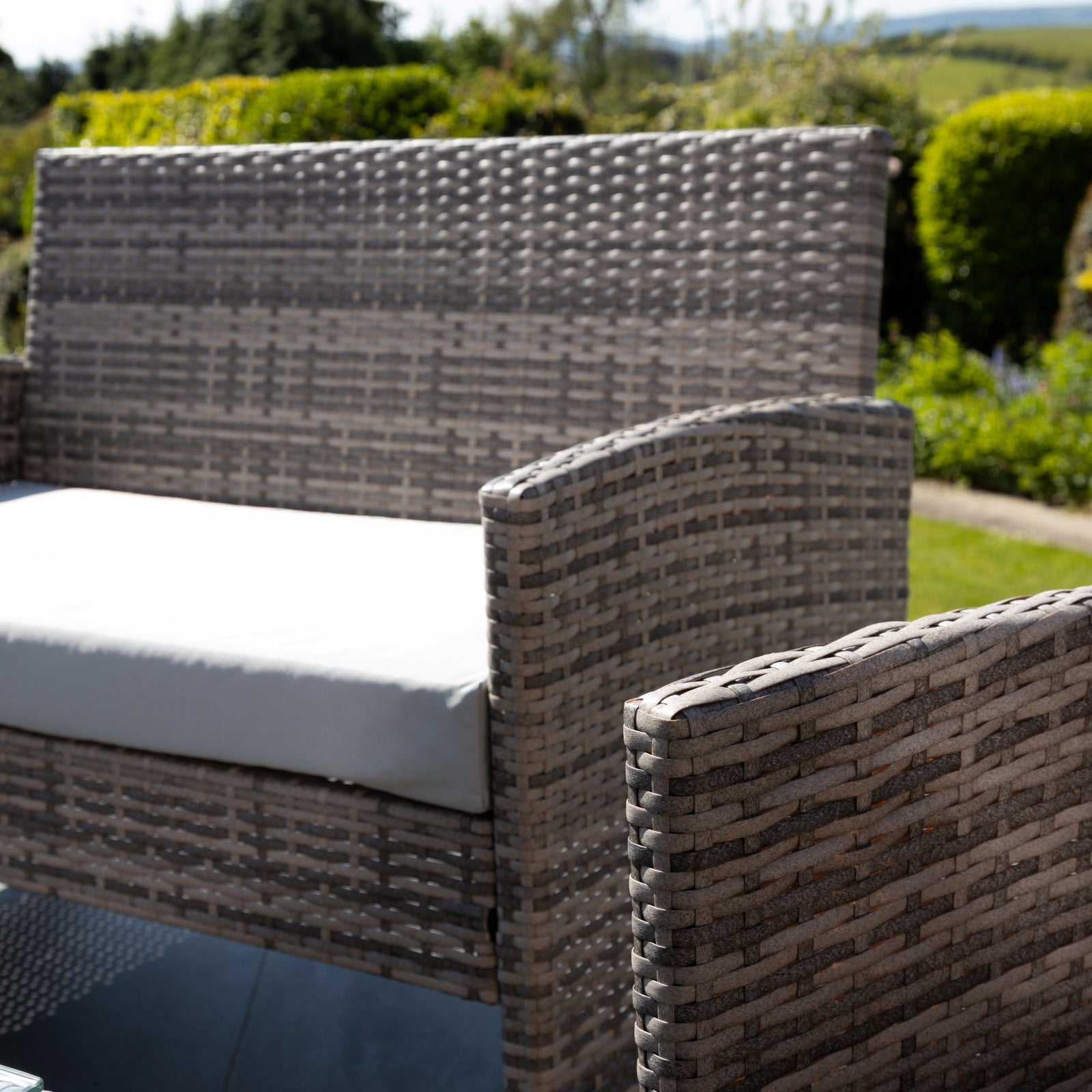 Arlo Grey Rattan Lounge Set - 2 Seat Sofa, 2 X Chairs + Table | Light Grey