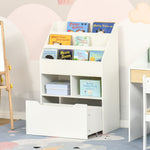 Kids Bookshelf, Toy Box W/ Storage Drawer, Wheels, For Bedroom | White