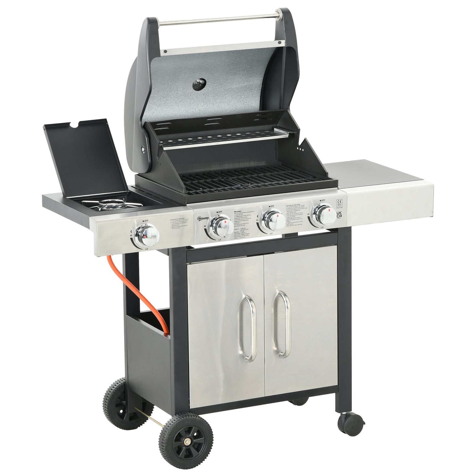 Gas Bbq, Side Burner, Warming Rack | Small | Silver