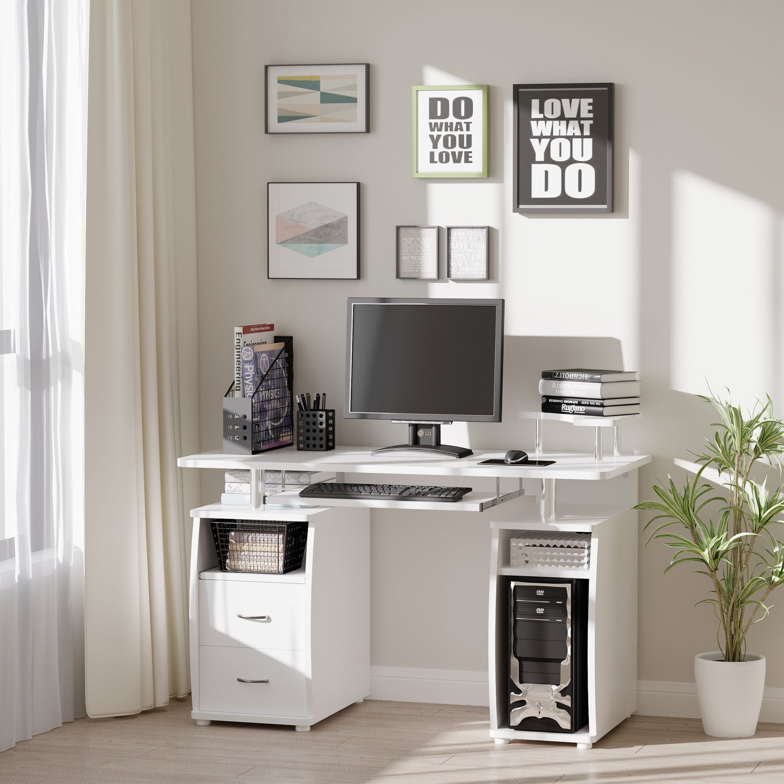 Office Desk With Keyboard Tray, Drawer | White
