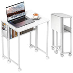 63 Cm Foldable Computer Desk On Wheels For Small Spaces | White
