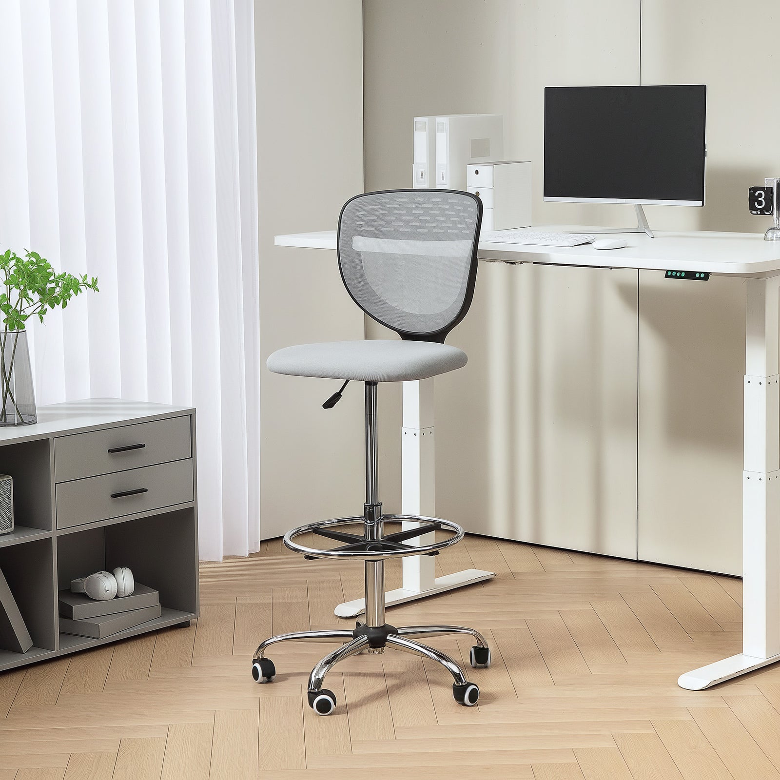Mesh Fabric Standing Desk Chair | Light Grey