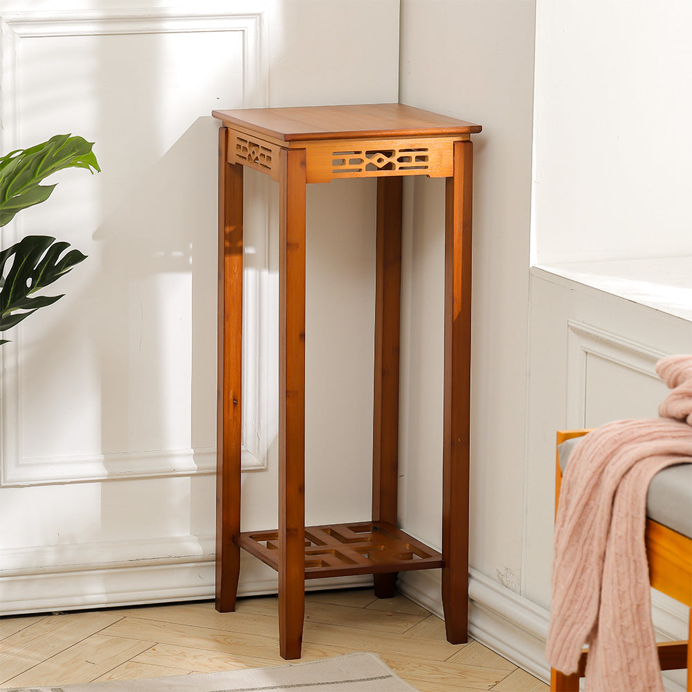 2-tier Bamboo Plant Stand Classic Chinese Style Flower Stand