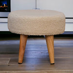 Solid Mango Wood Cream Boucle Petite Footstool