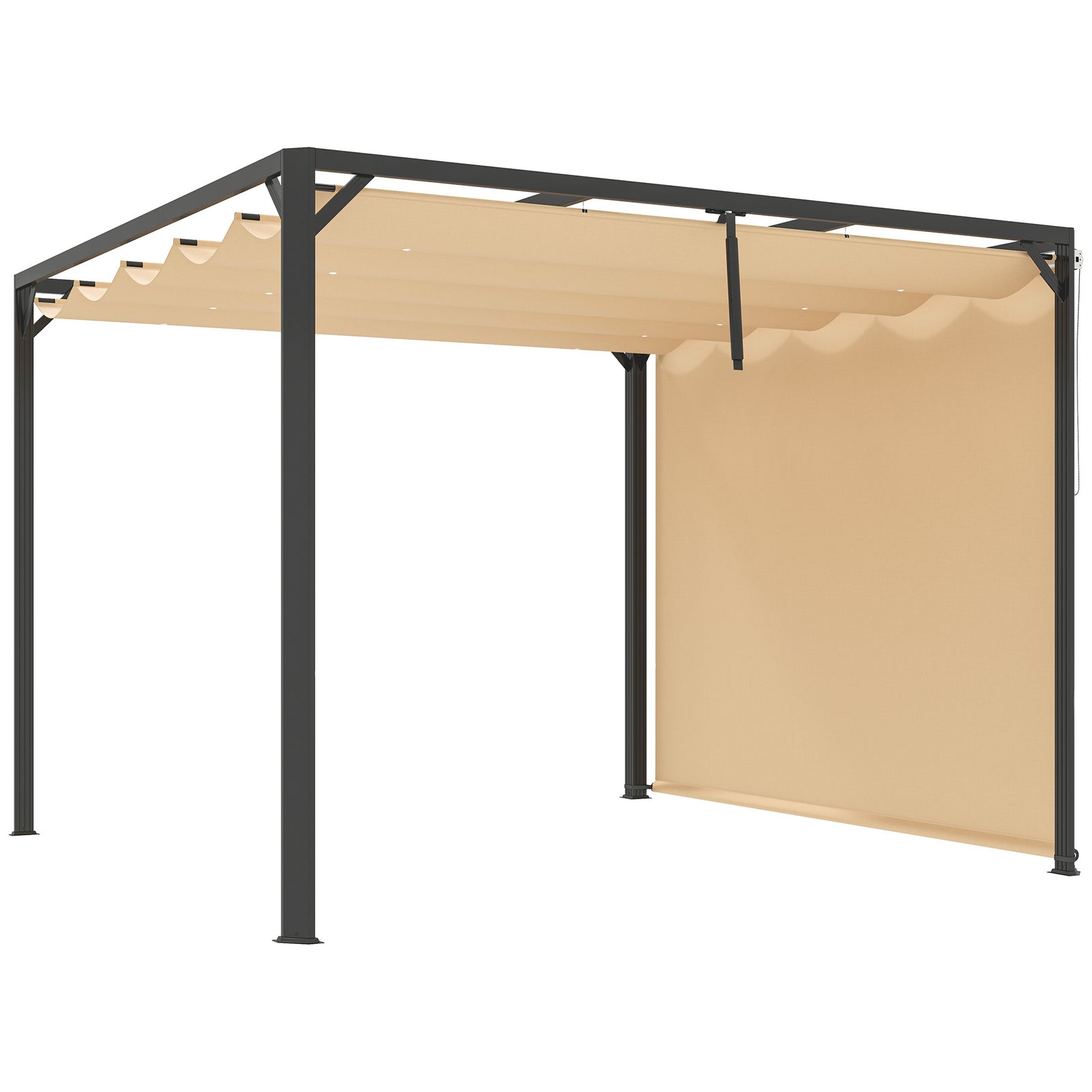 3 X 3(m) Pergola With Retractable Roof & Roller Shade | Khaki