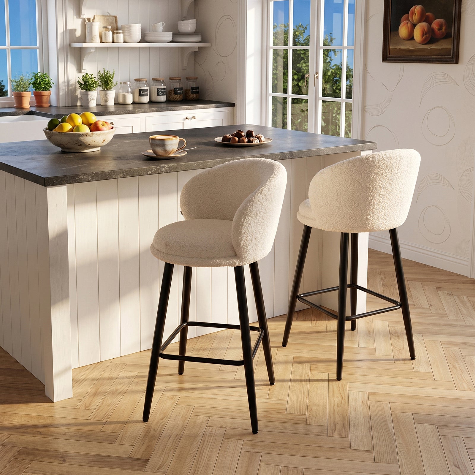 Breeins Set Of 2 Sherpa Fleece Upholstered Bar Stools