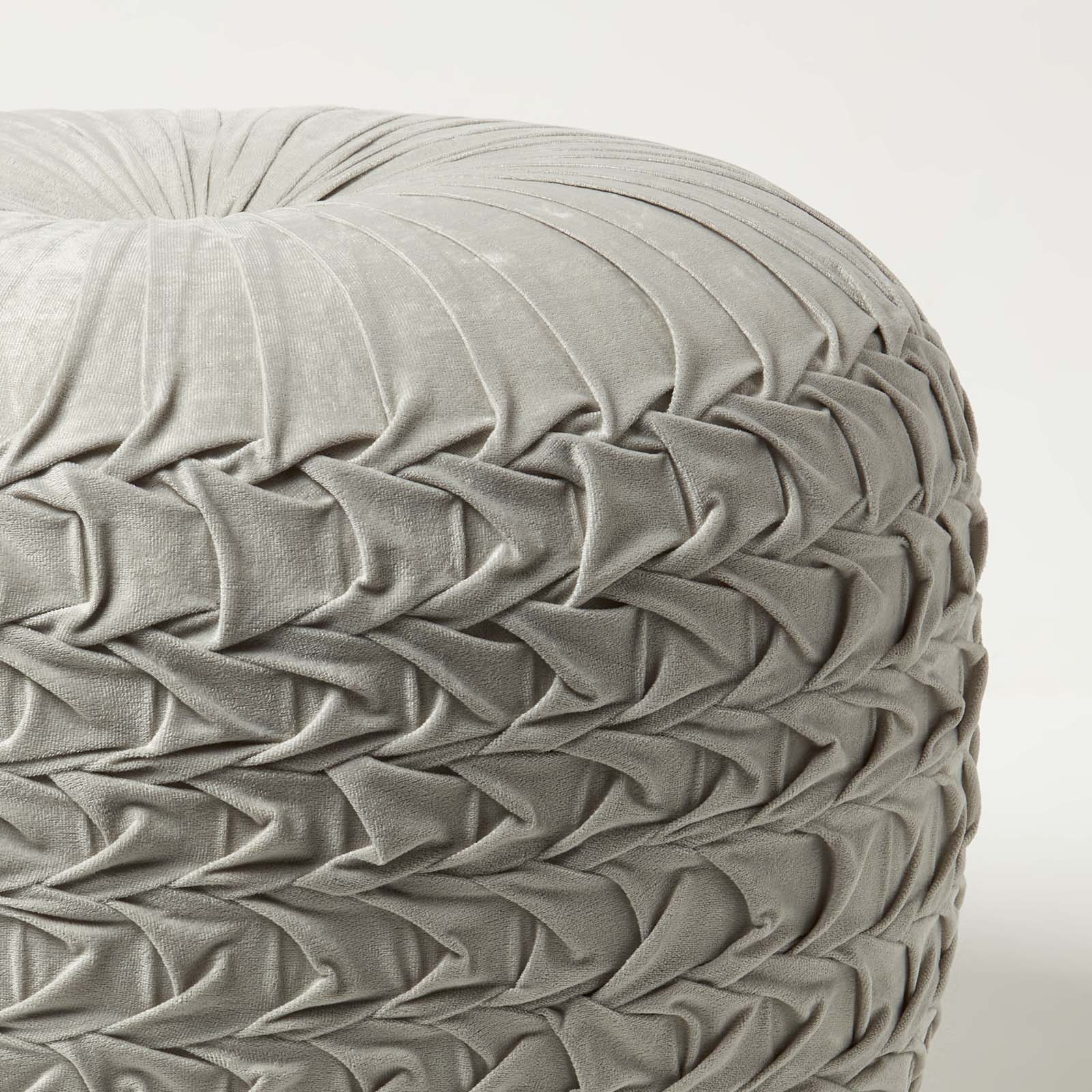 Grace Pleated Velvet Pouffe | 50cm x 35cm | Grey