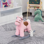 Kids Plush Ride-on Rocking Horse With Plush Toy Sound Handle Grip | Pink