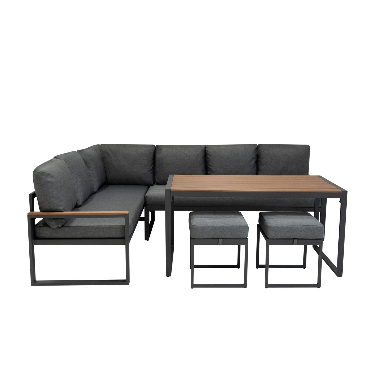 Aluminium Corner Sofa Set With Rattan Storage Box | Brown