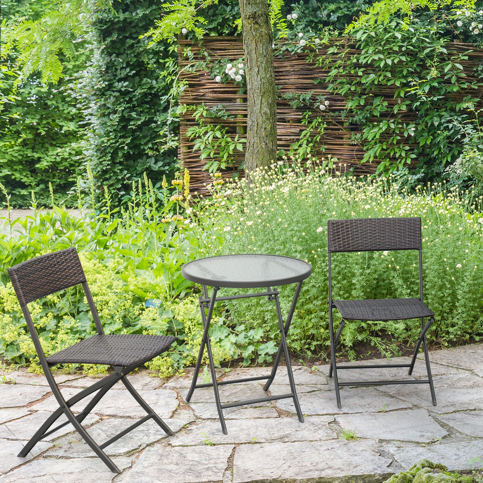 3 Pieces Bistro Set Rattan Furniture Garden Patio Steel