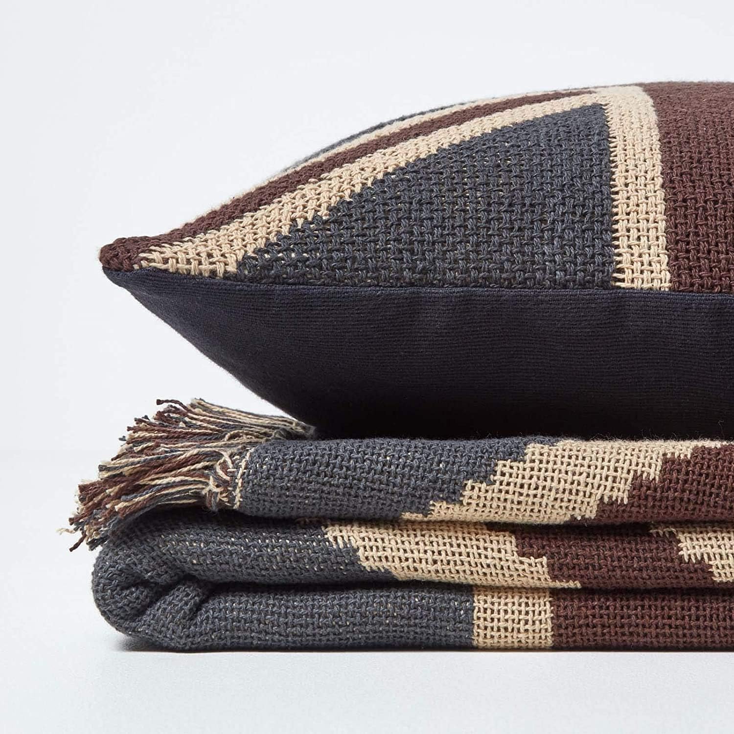 Cotton Union Jack Flag Throw | 150cm x 200cm | Cream & Brown