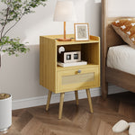 Wooden Nightstand With Charging Station, Bedside Table With Drawer And Open Shelf