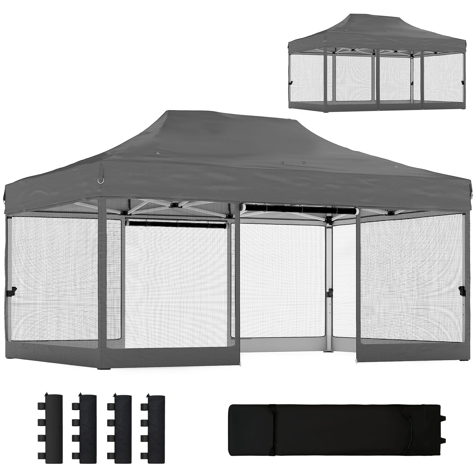 3 X 4.5 M Pop Up Gazebo With Mesh, Heavy Duty Party Tent Marquee | Dark Grey