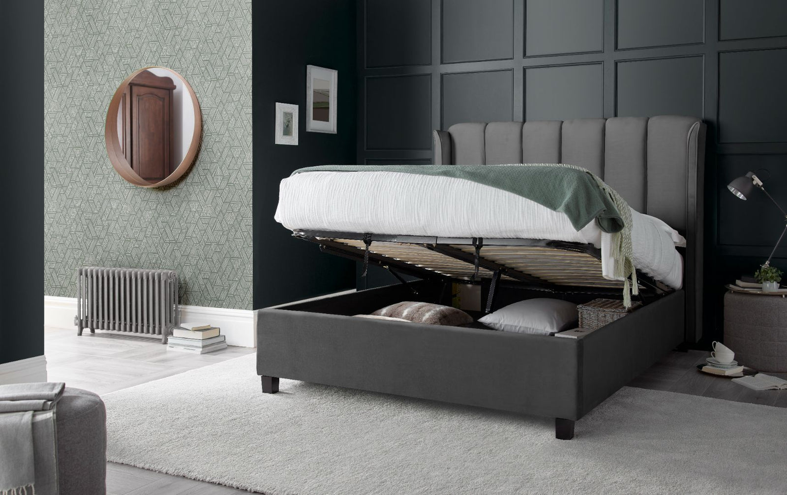 Aurora Velvet Ottoman Bed | King | Grey
