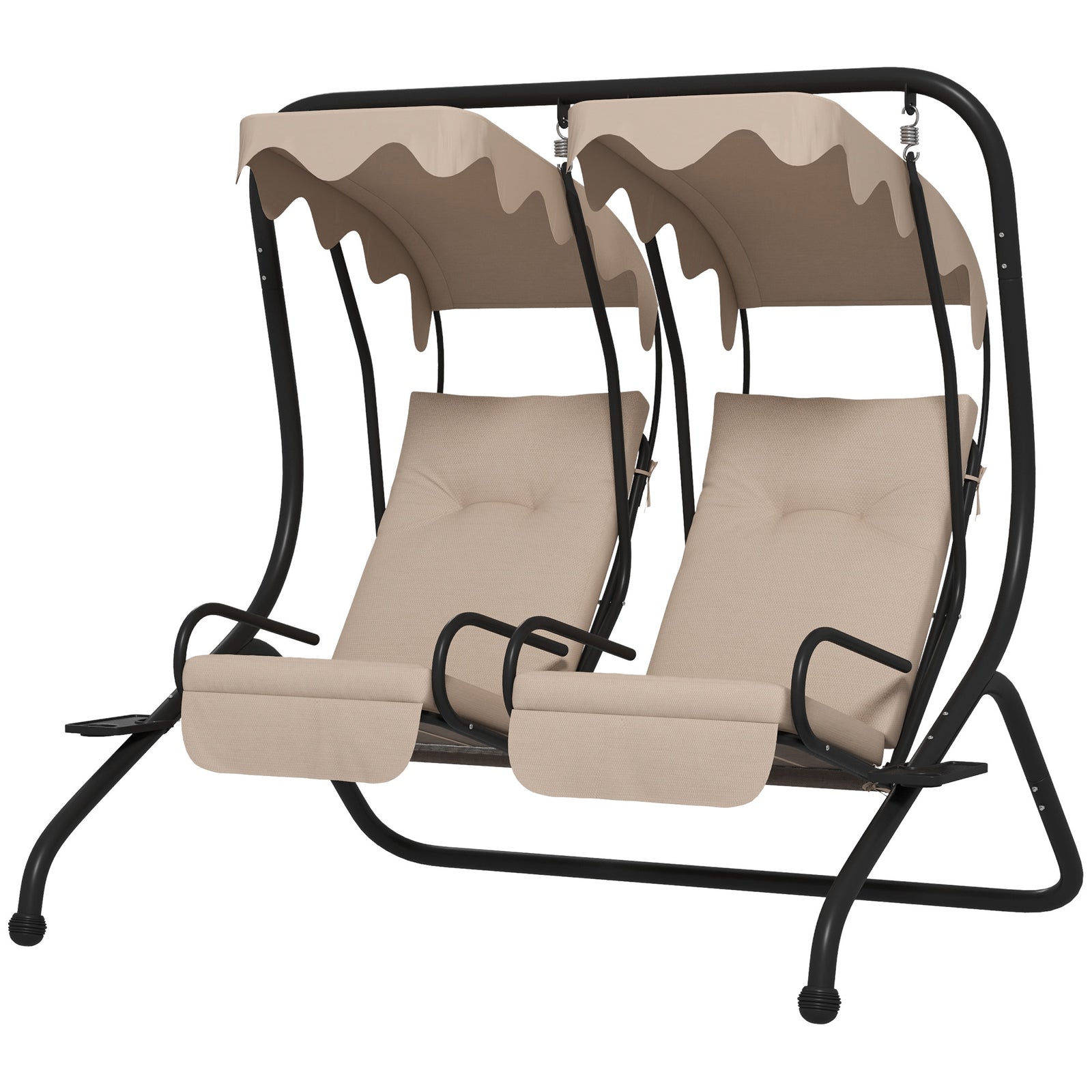 2 Seater Garden Metal Swing Seat Patio Chair Hammock | Beige