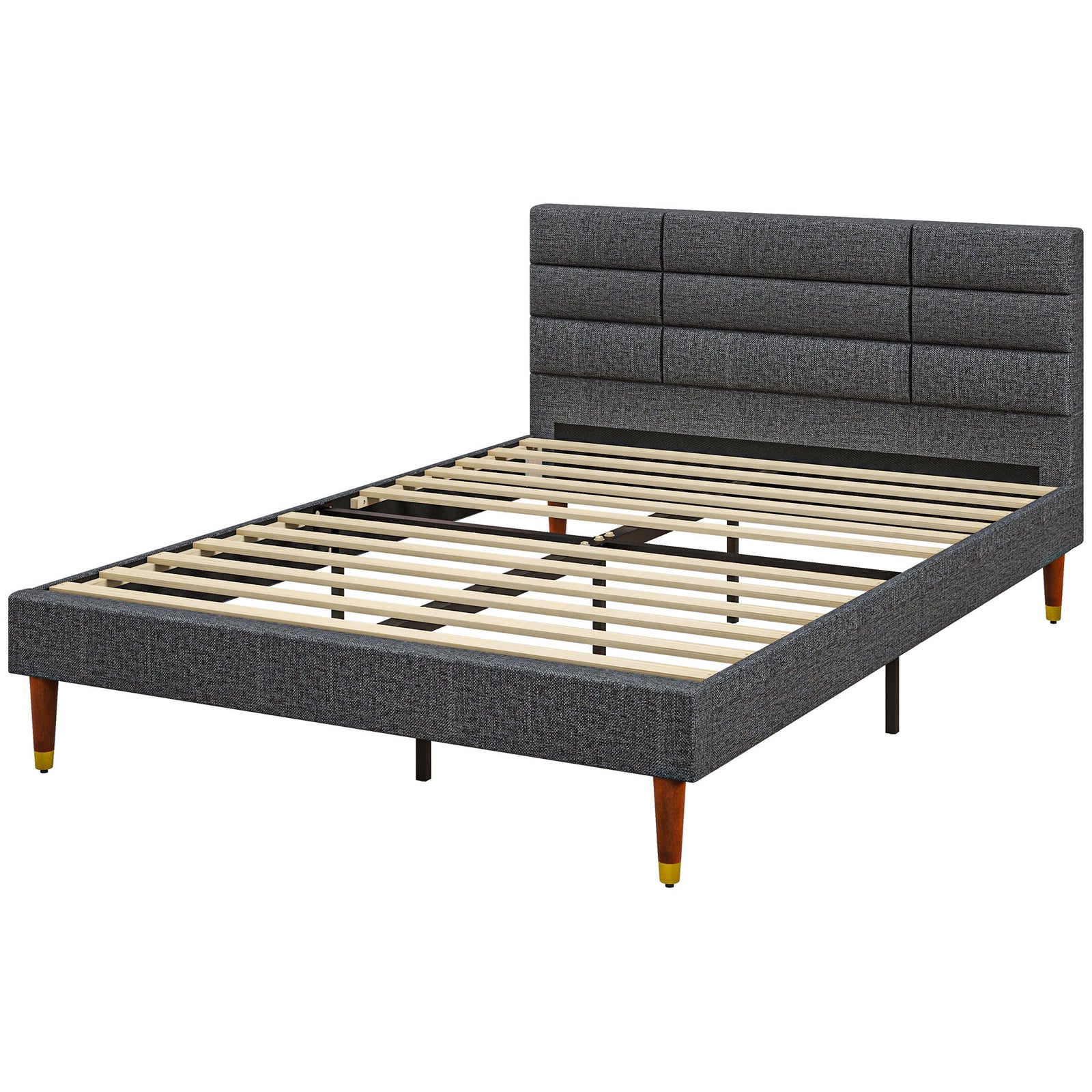 Single/double/king Upholstered Bed Frame With Wooden Slat | Double