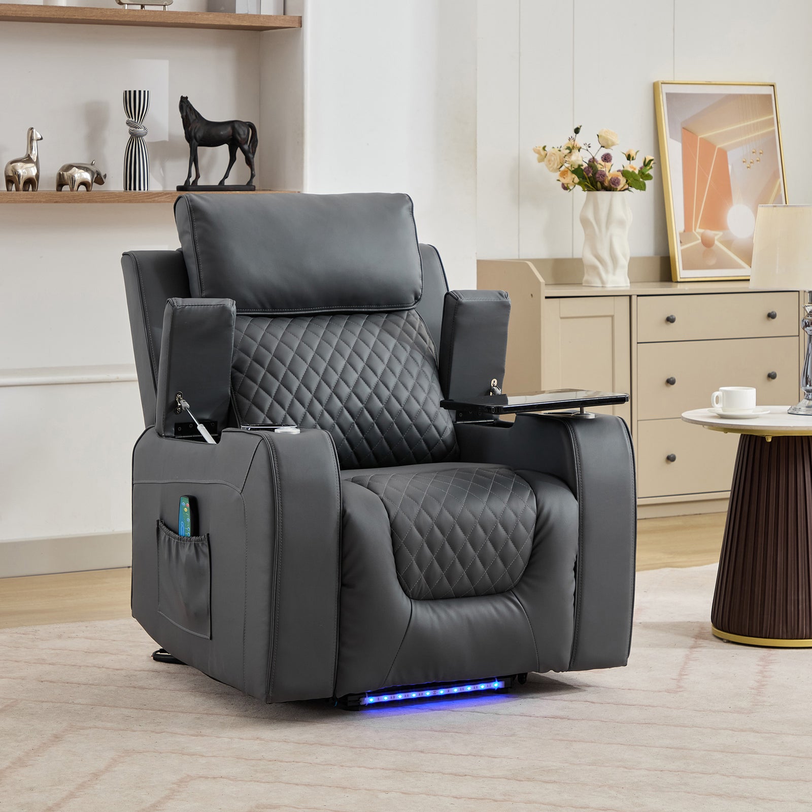 Byron Electric Riser Recliner Chair With Massage And Heat, Drink Cooler, Table | Grey