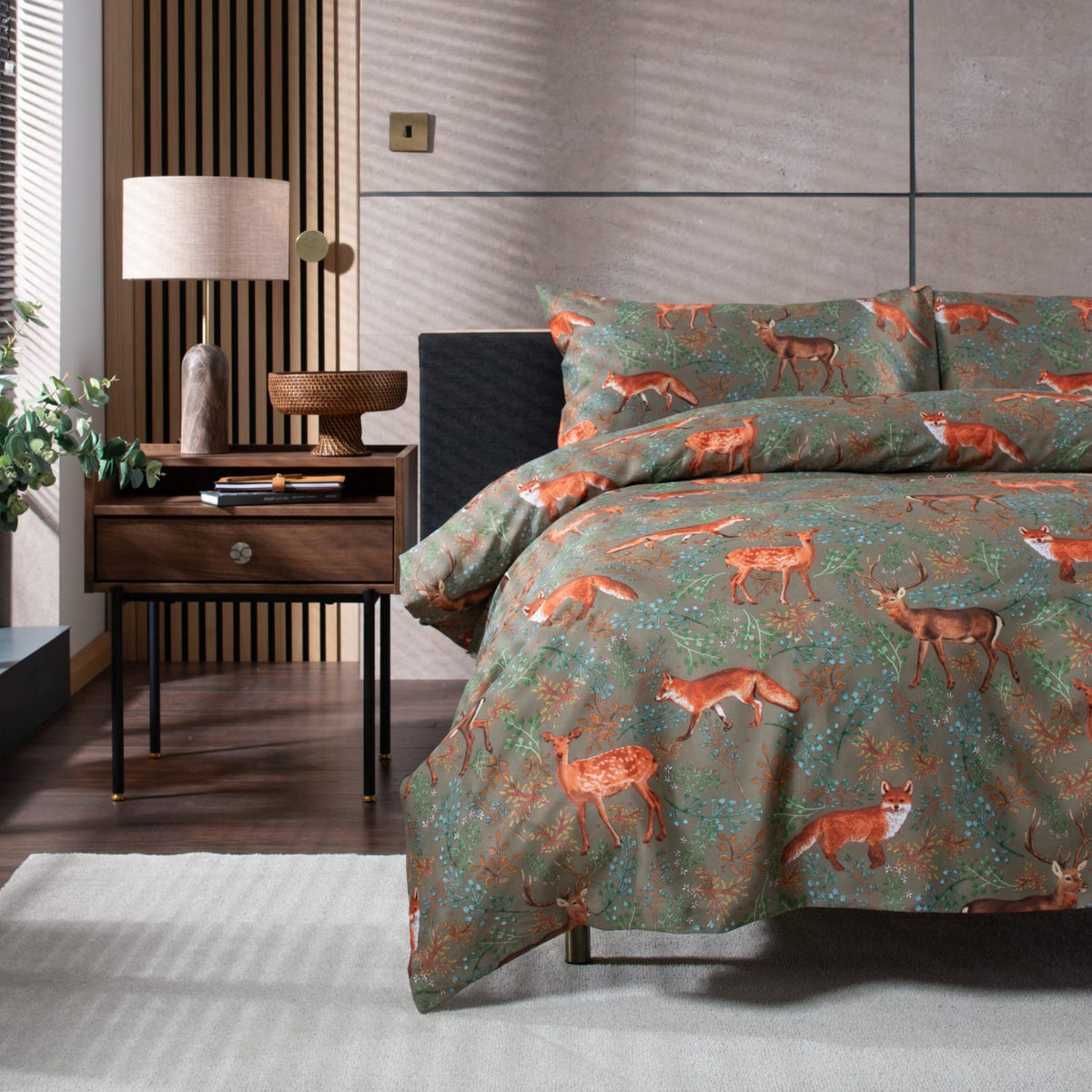 Studio Fox And Deer Cotton Printed Duvet Cover Set | King