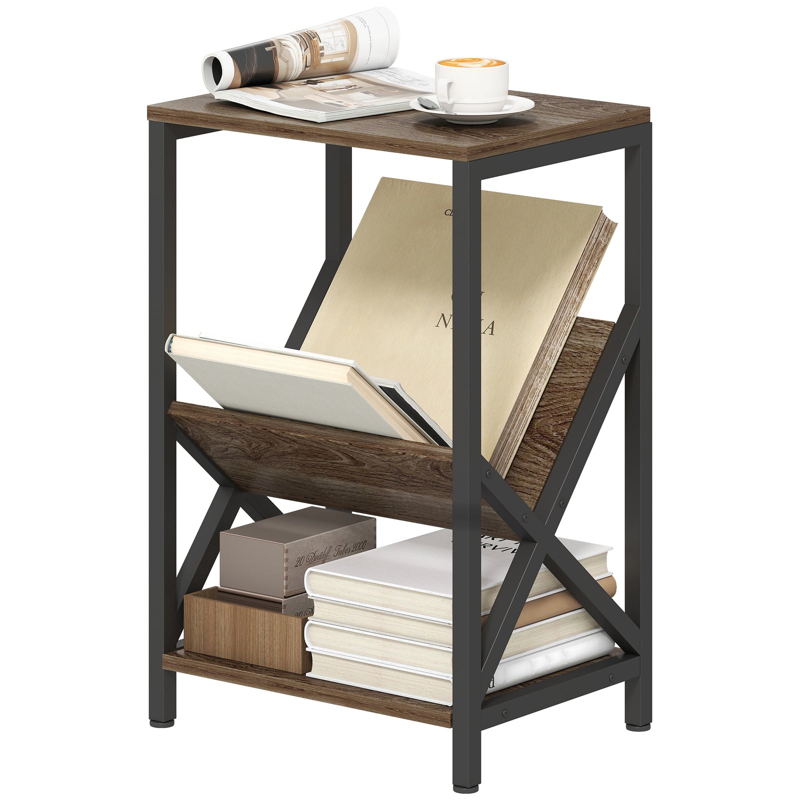HOMCOM Narrow Side Table, Slim with 3-Tier Storage, 40 x 30 x 61 cm, Oak