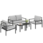 Outsunny 5 Piece Metal Garden Furniture Sofa Set With Cushions, Light Grey