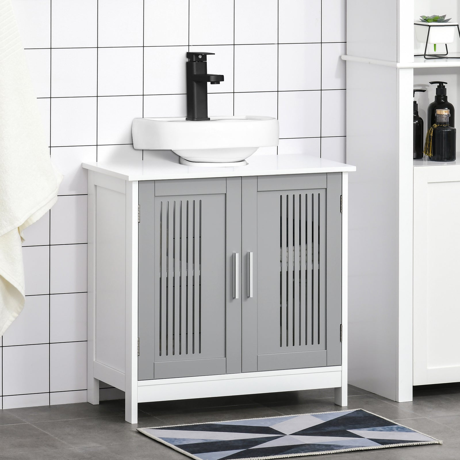 Bathroom Pedestal Under Sink Cabinet With Storage Shelf | One Size | Gray