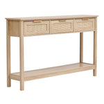 Breeins Rustic Wood Console Table With 3 Rattan Drawer