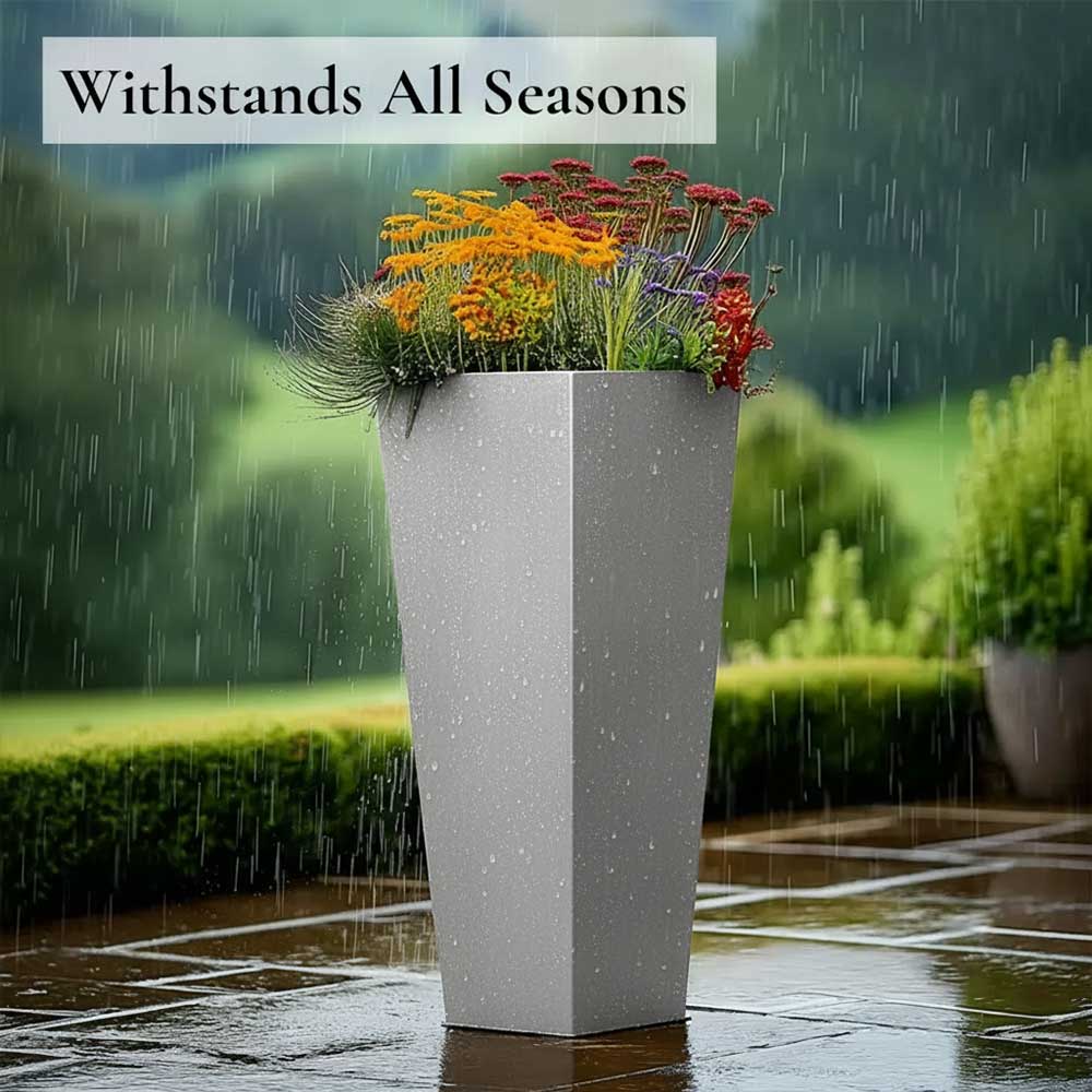 Zinc Galvanised Tall Flared Tapered Square Planter | 40cm x 40cm x 90cm | Silver