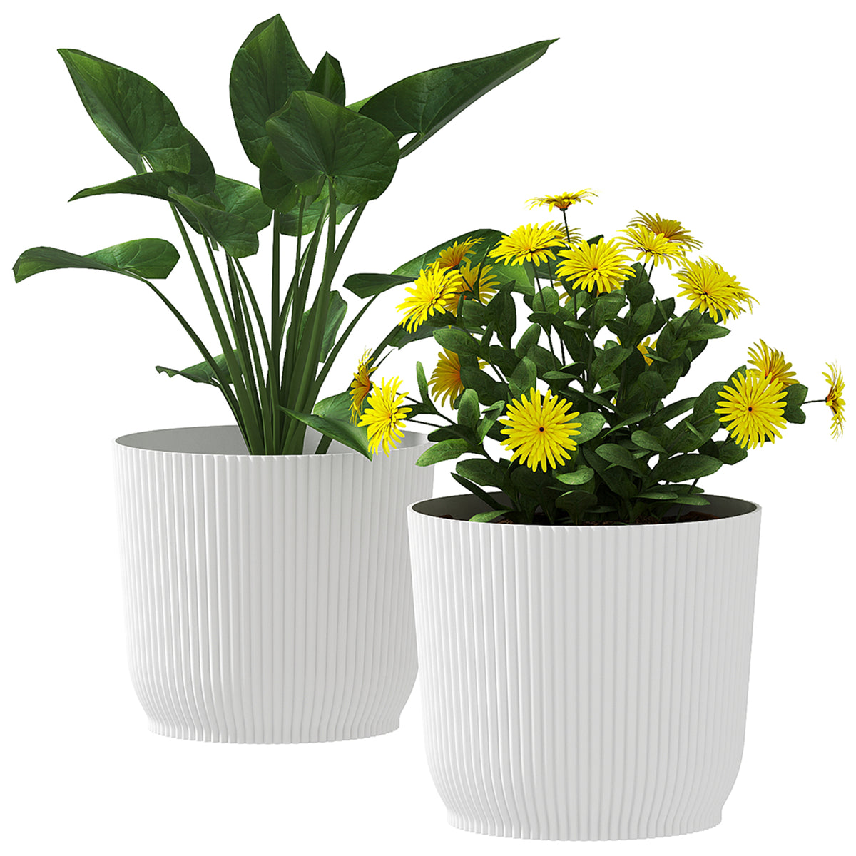 Round Plant Pots Outdoor 22cm For Garden Decoration | Set of 2 | White