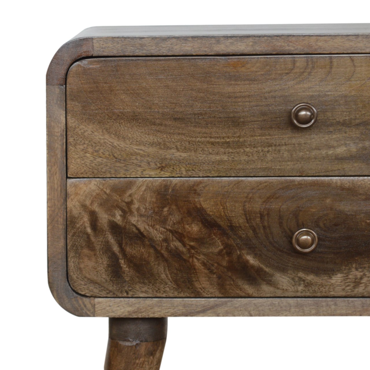 Solid Wood Curved Classic Grey Washed Bedside