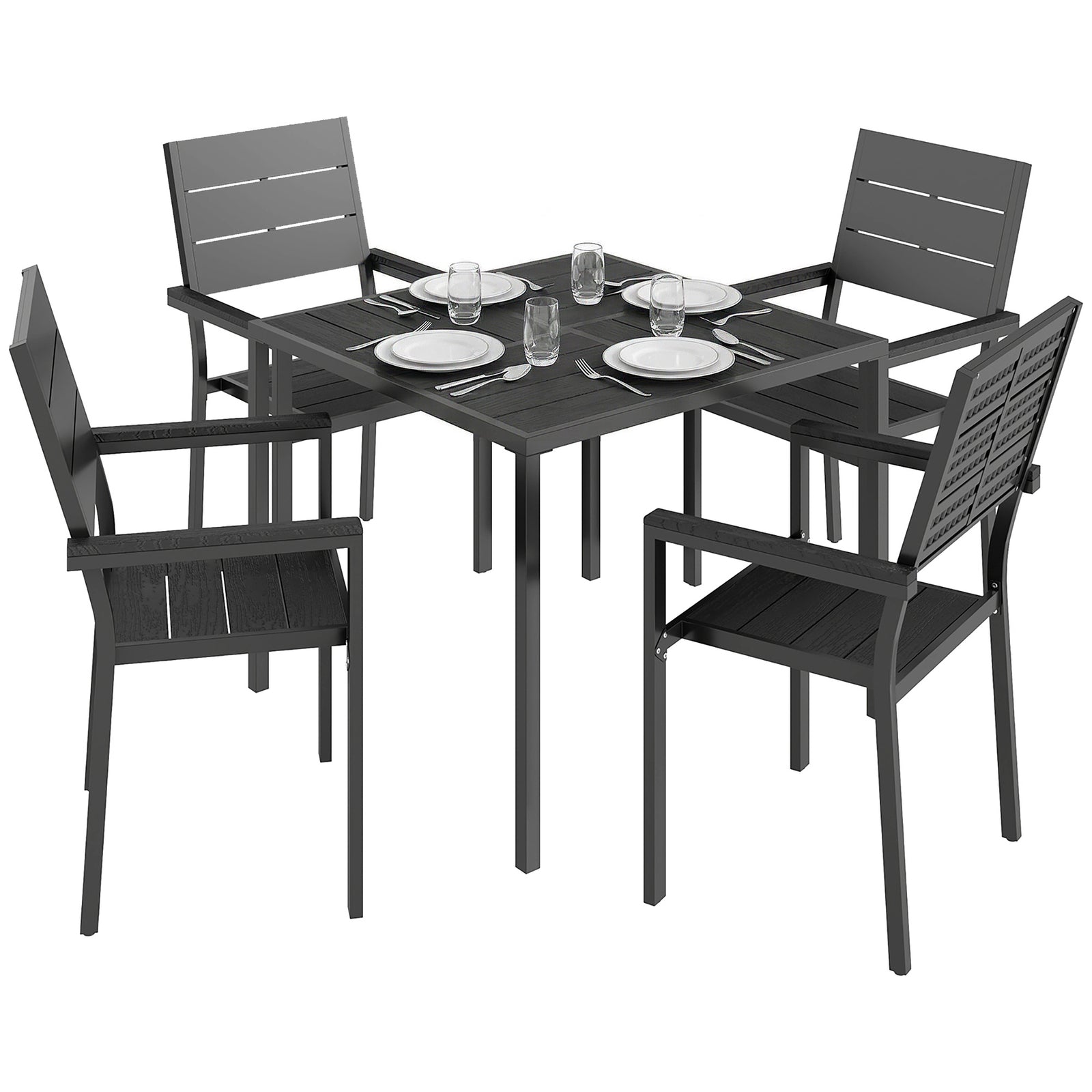 Outsunny 5 Pieces Garden Dining Set, Outdoor Furniture With Hdpe Table