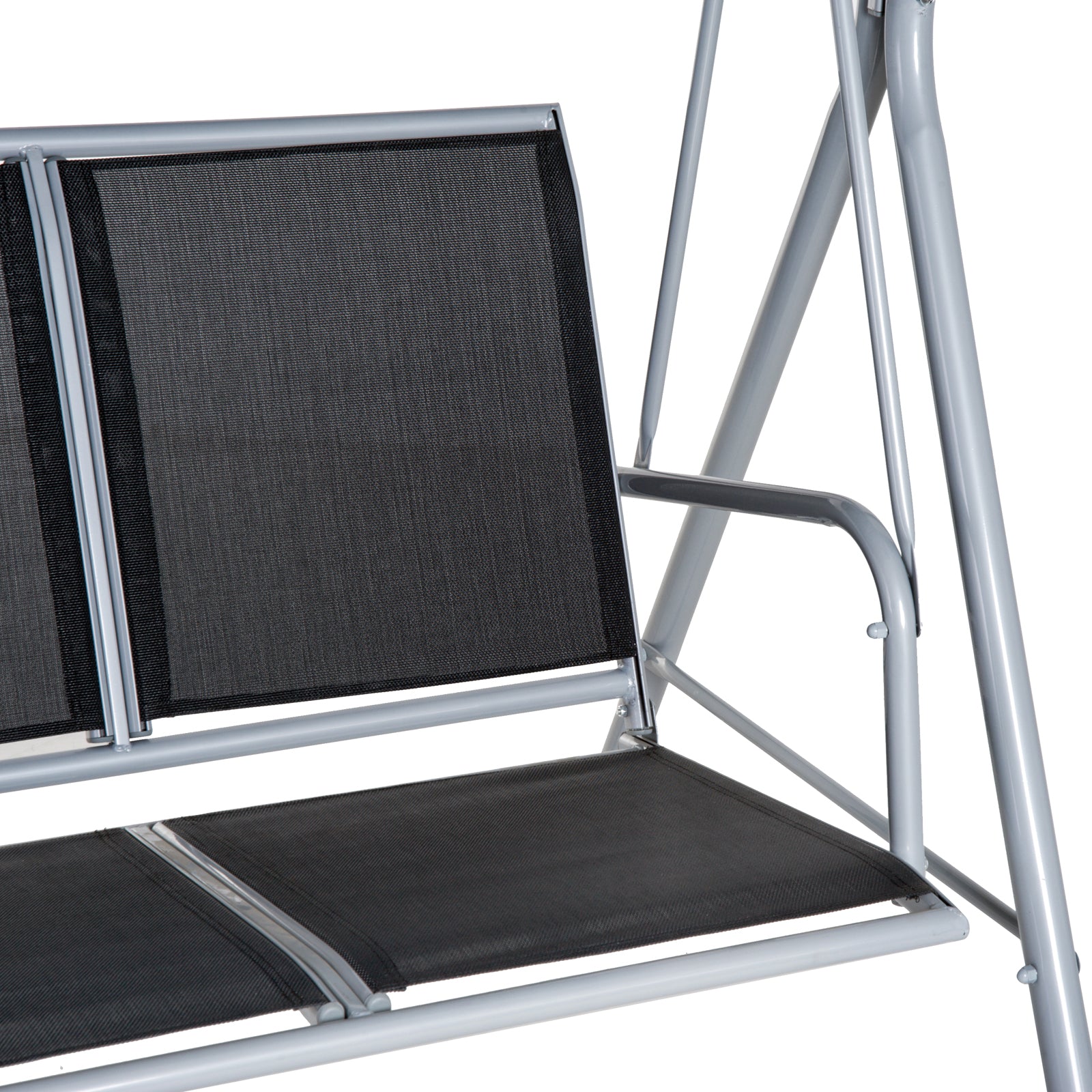 Metal Swing Chair Garden Hammock 3 Seater Patio Bench Canopy | Black