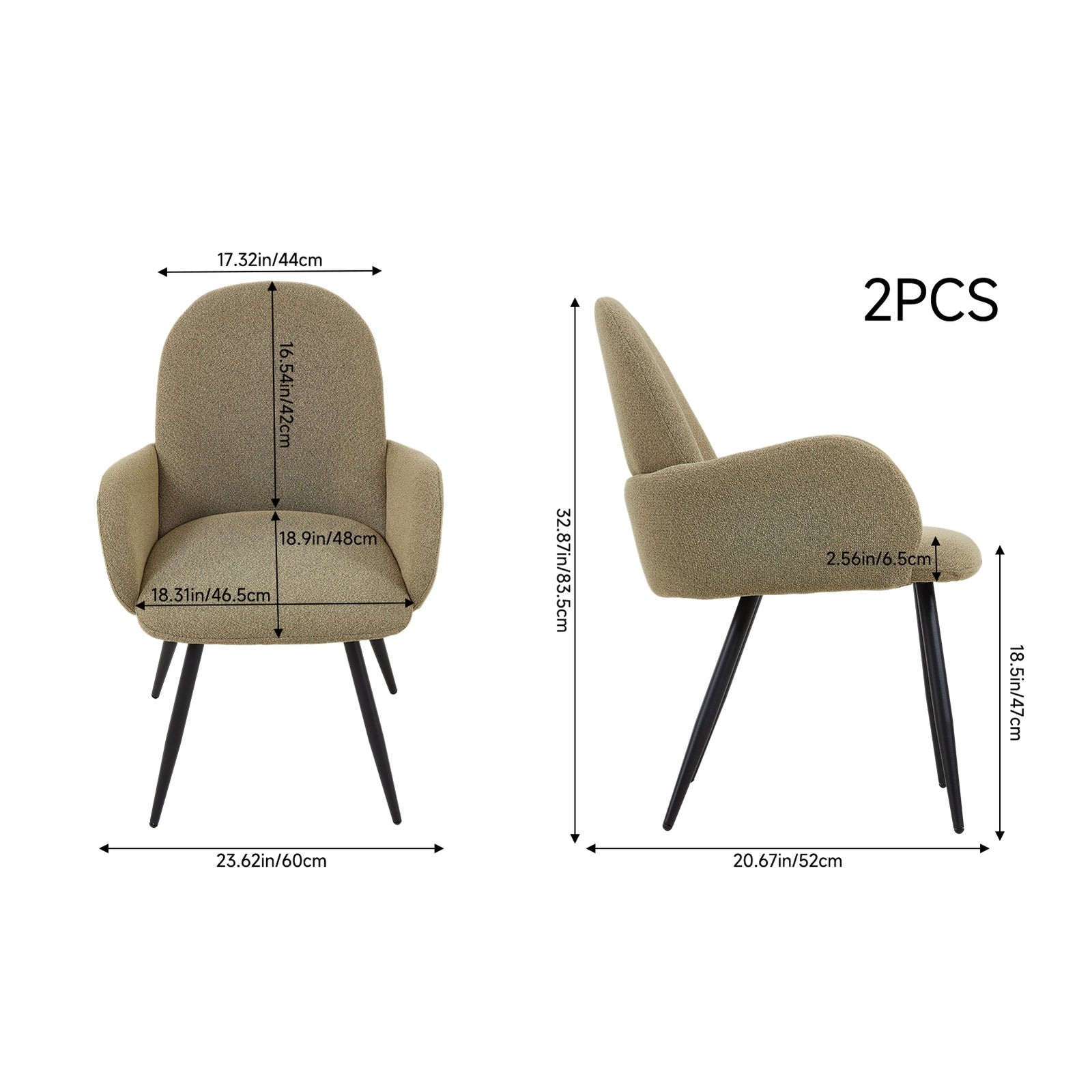 Breeins Set Of 2 Modern Linen Upholstered Dining Chairs
