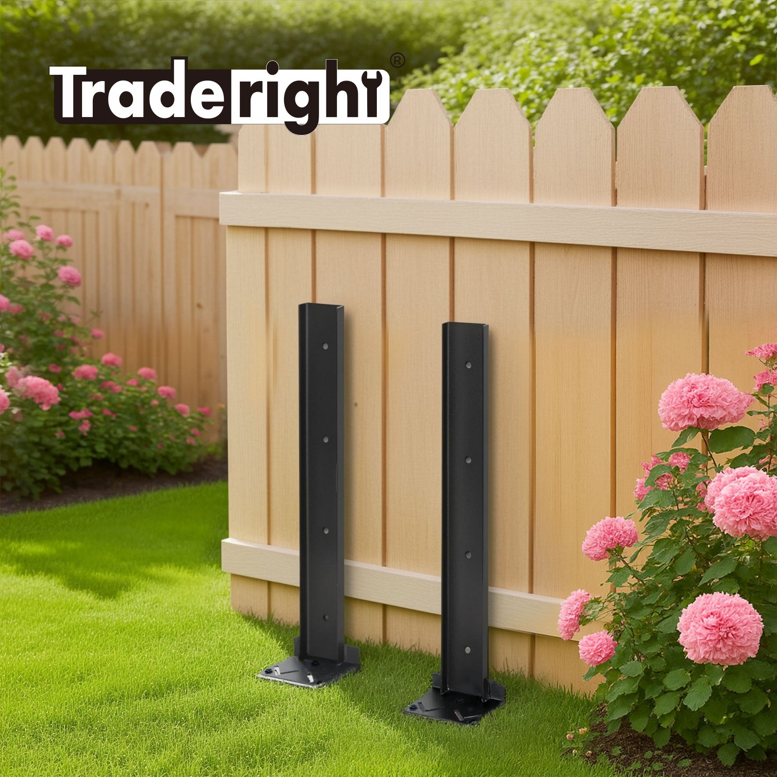Fence Post Repair Stakes Kit Powder-coated Metal Garden Fence Support | Black