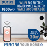Wifi Smart Electric Radiator Panel Heater White Wall Mounted Or Floor Standing Bathroom Safe Timer And Thermostat | 1800w | White