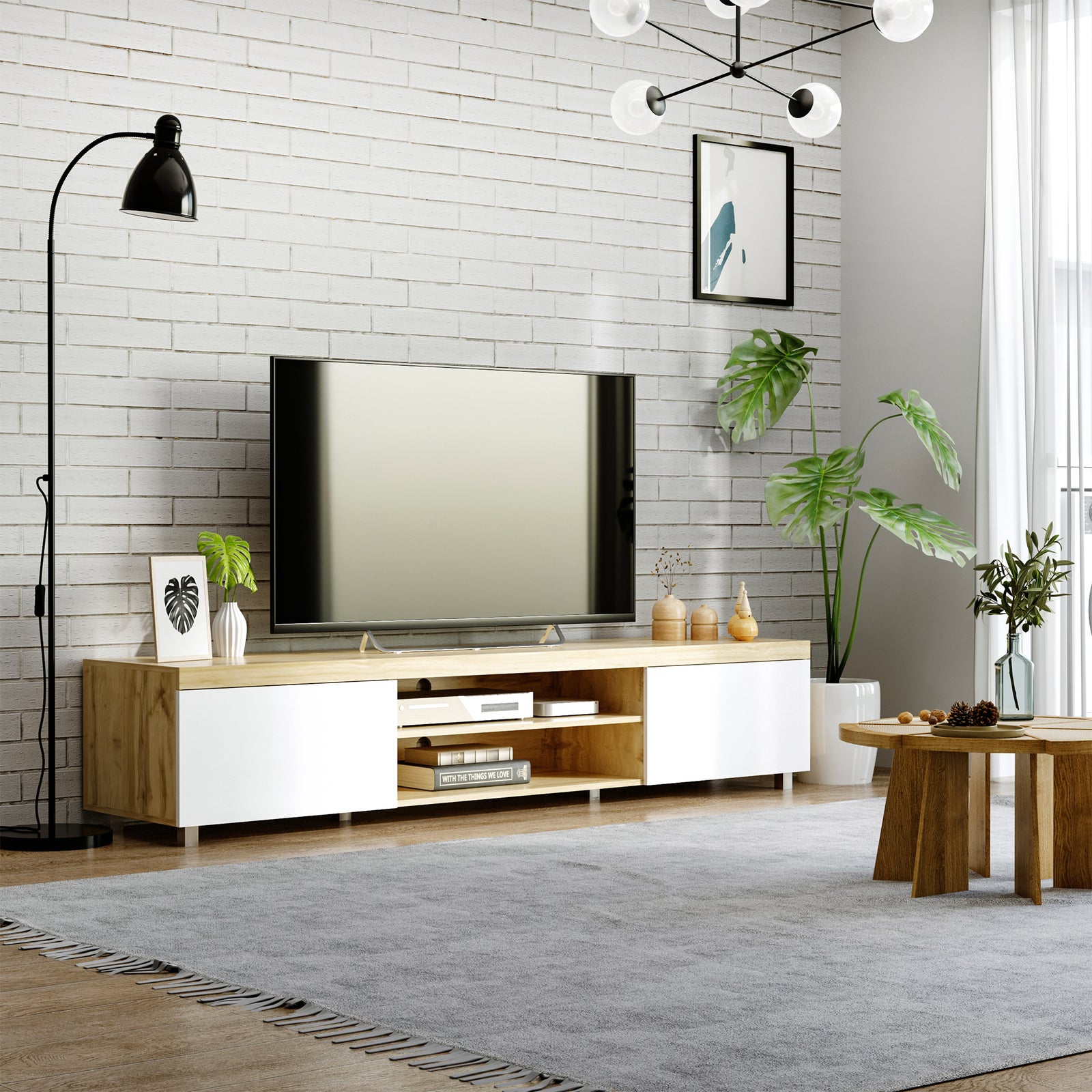 Modern Tv Unit With Cabinet Shelf Oak