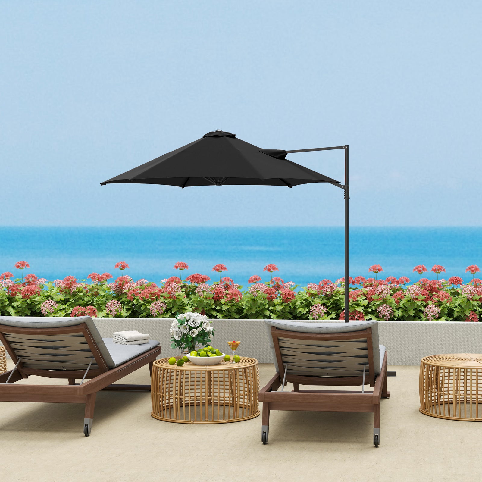 2.5m Cantilever Parasol W/ 360° Rotation, Cross Base | Black