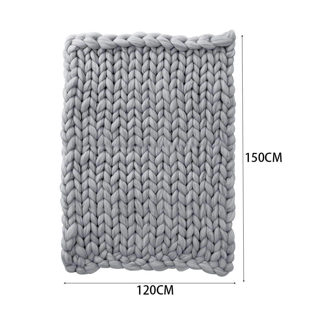 Chunky Knit Throw Blanket – Handwoven Soft Thick Yarn Blanket For Couch, Bed | Large | Grey