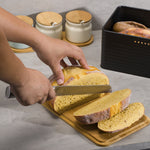 Countertop Metal Bread Box Container With Bamboo Lid | Black