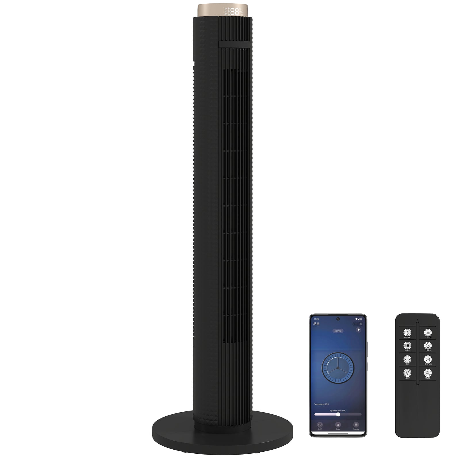 96cm Tower Fan, Standing Floor Fan With Remote Control | Black