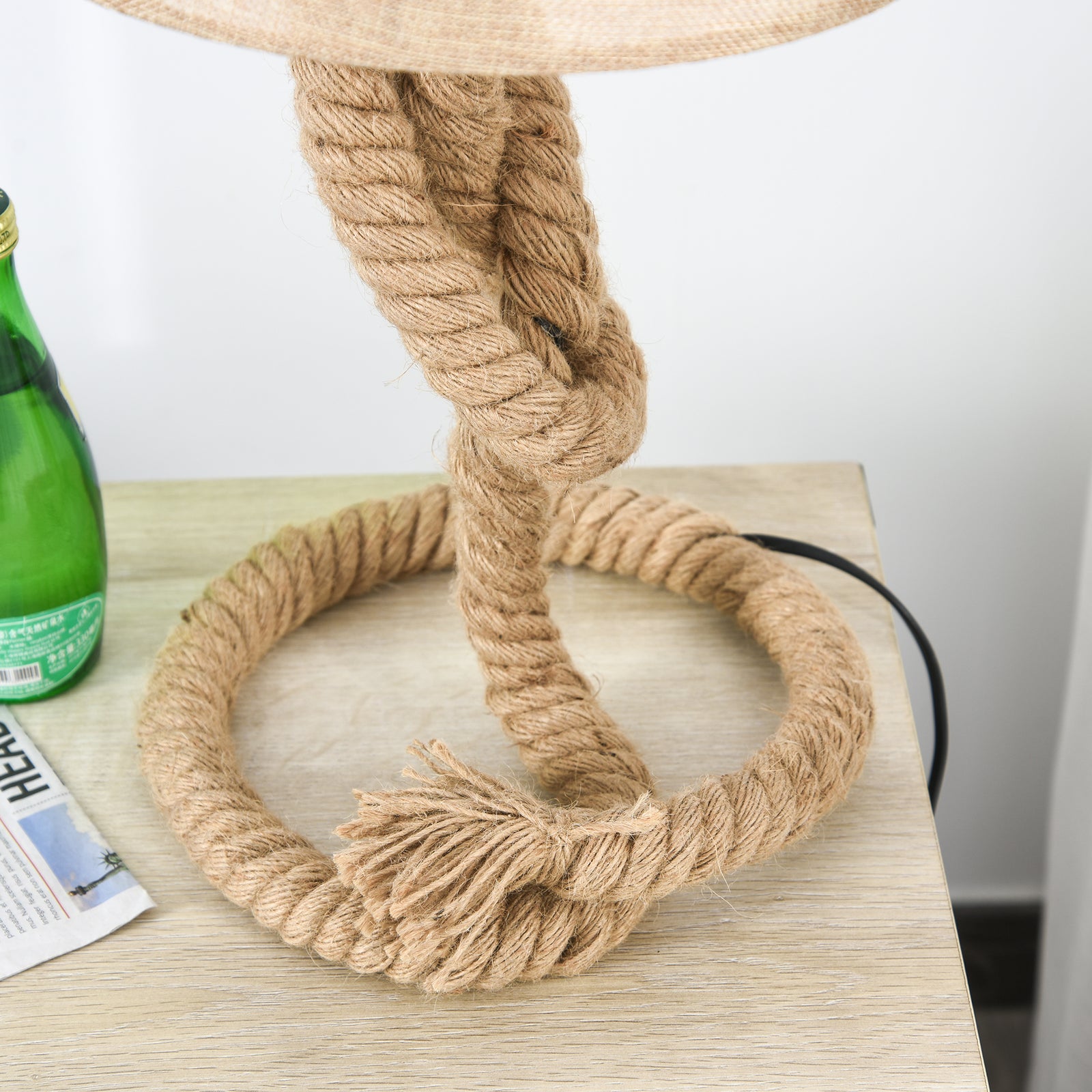 Nautical Style Rope-base Table Lamp W/ Fabric Lampshade