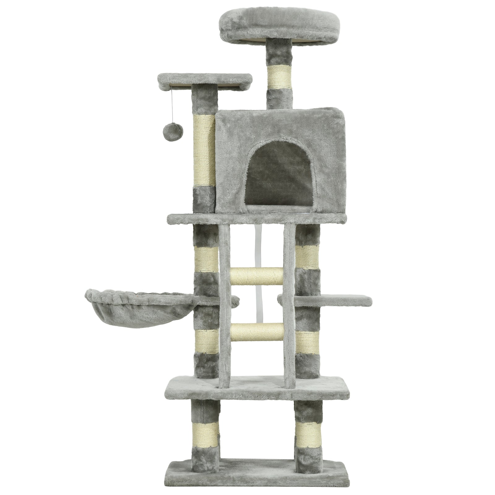 132cm Multi-activity Cat Tree W/ House, Bed, Ladder, Scratch Post - Grey