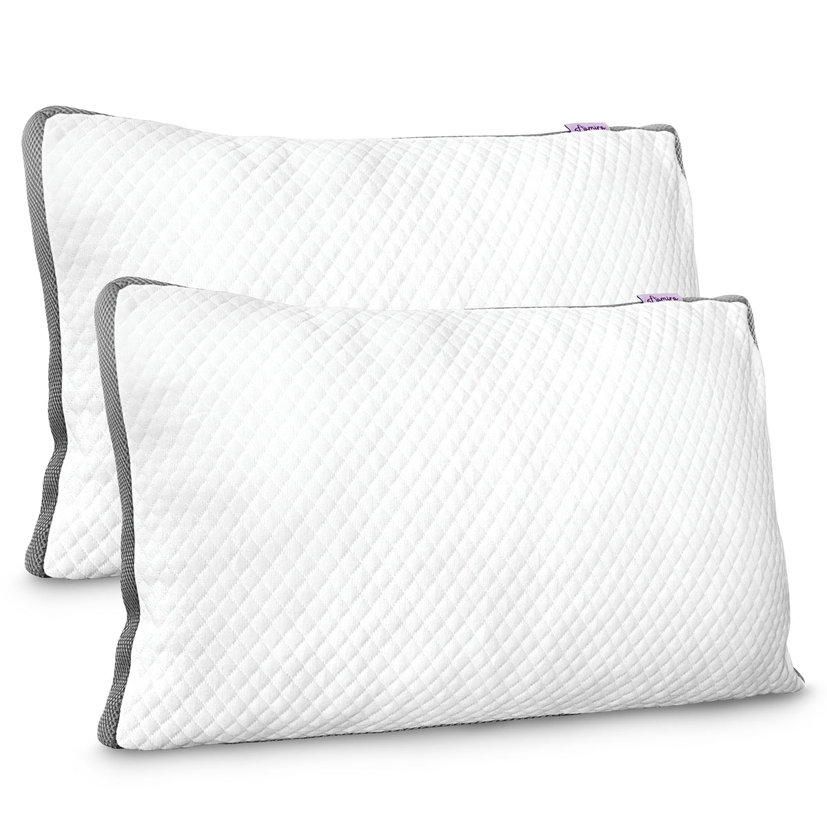 Luxury Shredded Memory Foam Bed Pillow 70x45cm, Orthopaedic Neck Back & Side Support, Bamboo Washable Cover | Set of 2 | White