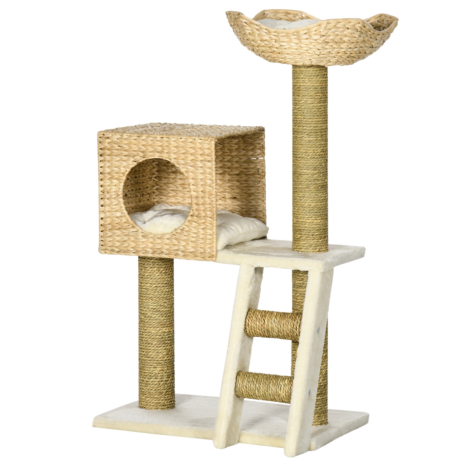 Cat Tree Kitten Tower Cattail Weave W/ Scratching Posts, Bed, House
