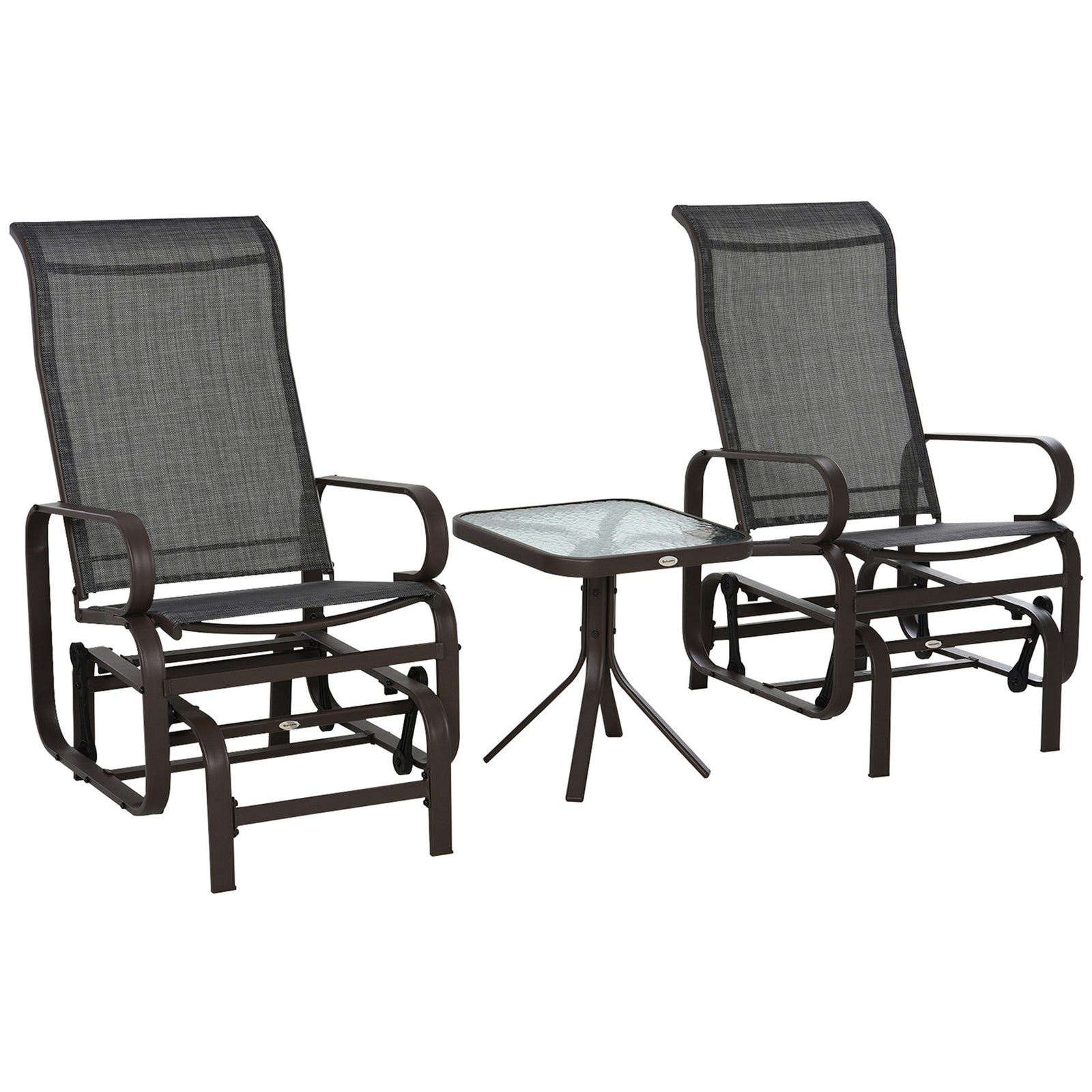 3 Pcs Rocking Chair Gliding Chair Set W/ Table For Patio | Brown