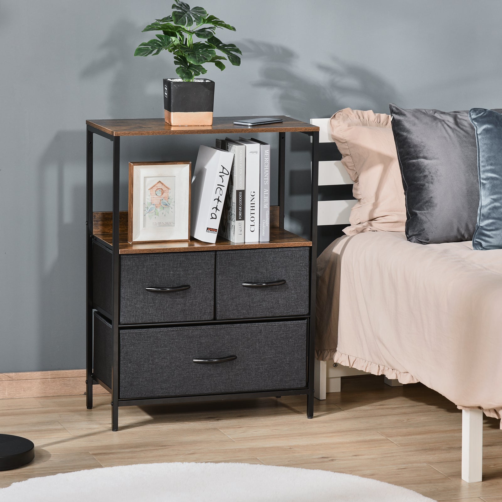 3/4 Drawer Storage Chest Unit Home Shelves Living Bedroom | Medium | Black