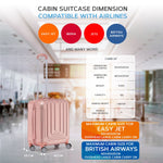 56x45x25cm Large Cabin Carry On Case - Overhead Luggage Suitcase - 4 Spinner Wheels - Abs Hard Shell Cabin Bag | Cabin | Rose Gold
