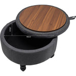 Round Linen Storage Ottoman With Removable Tray 70cm Dia X 45cm H