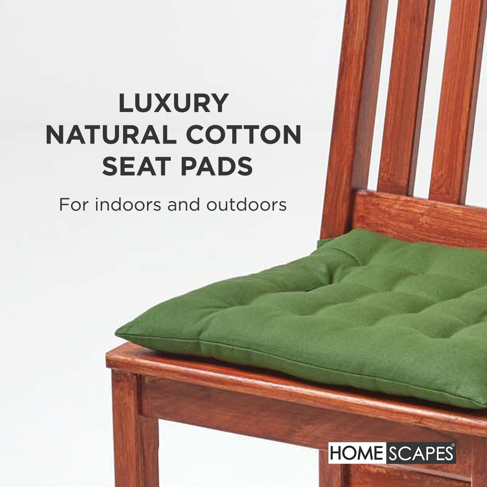 100% Cotton Seat Pads Plain Chair Cushions For Dining Room, Kitchen, Or Outdoor Garden Use | Set-of-4 | Dark Olive