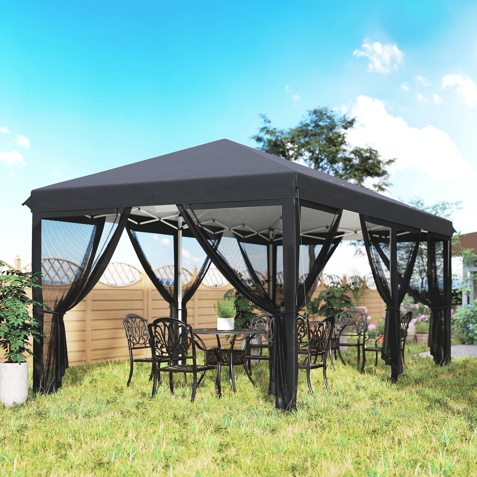 6 X 3m Pop Up Party Tent Canopy With 6 Removable Sidewalls | Black